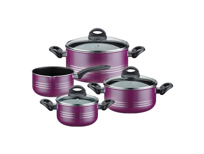 GSW Kochtopfset, Lila, Metall, 4-teilig, 16 cm, 1,5 l, ISO 9001, rostfrei, Griffe werden nicht heiss, geschmacksneutral, optimale Wärmeverteilung, leichte Reinigung,mit Dampfablass, Kochgeschirr, Töpfe, Topfsets