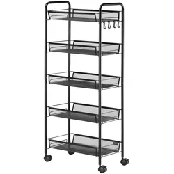 Helloshop26 - Rollwagen 45 x 26,5 x 106 cm 5 Ebenen abnehmbare Metallkörbe modern im Industrie-Design aus schwarzem Stahl