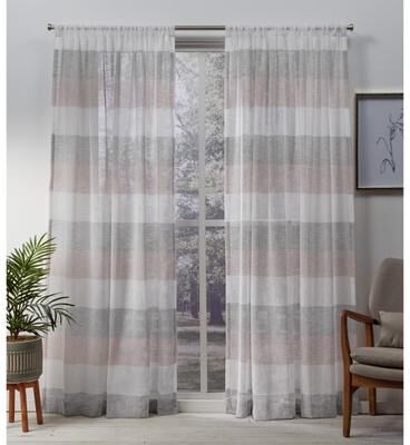 Porch & Den Ocean Stripe Sheer Curtain Panel Pair with Rod Pocket