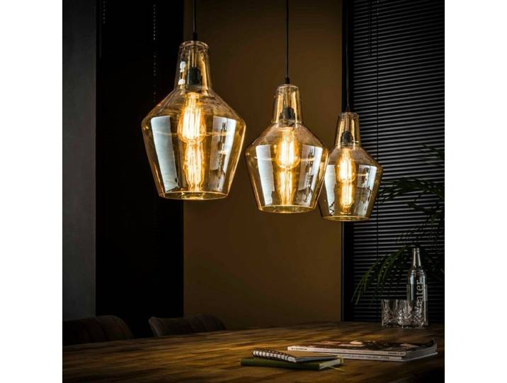 Liadomo Pendelleuchte Samoa, 3 Braunglasschirme, Esstischlampe S