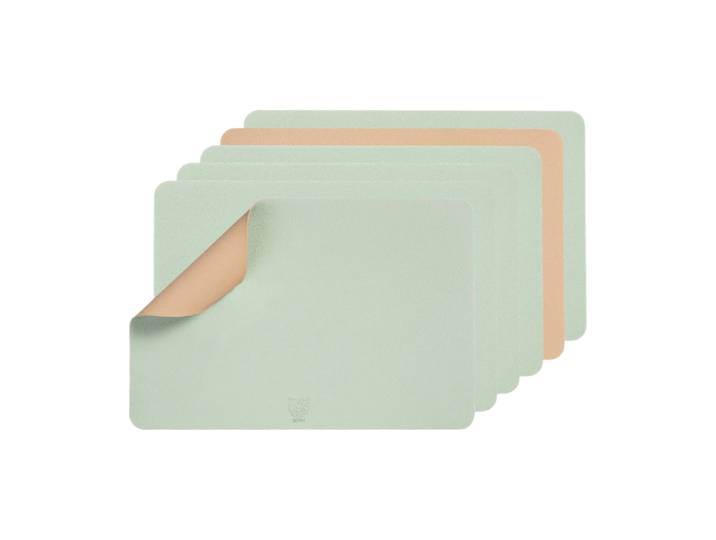 Björn Lot de 6 set de table rectangulaire réversible en cuir recyclé - Rose pâle et vert pâle