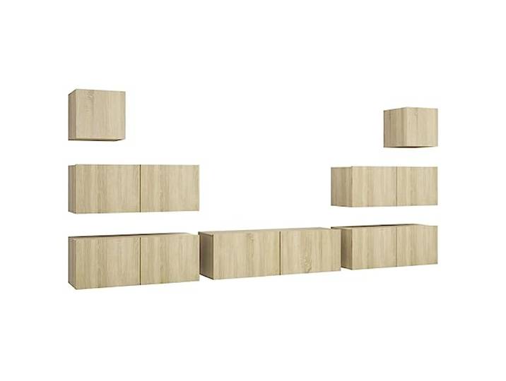 Todiikf 7-TLG. TV-Schrank-Set Wandmontage Sonoma-Eiche Holzwerkstoff Flexibles Hängeboard-System für das Wohnzimmer mit 7 Modulen für geordnete Aufbewahrung von Medien und Dekoration.