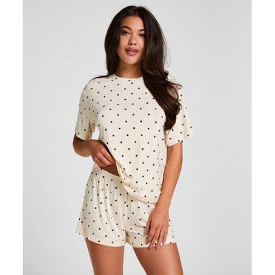 Pyjama HUNKEMÖLLER "Pyjama Set Loose", Damen, Gr. XS, beige (weiß), 95% Viskose, 5% Elasthan, Homewear-Sets Pyjama