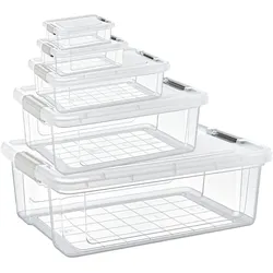 Storage Solutions Aufbewahrungs- und Vorratsboxen Set 5-teilig aus transparentem Kunststoff, Vorratsdosen mit Deckel, Vorratsbehälter, Transparent