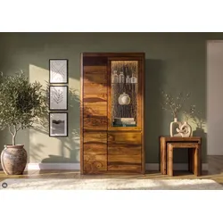 Vitrine Sheesham 109x40x202 walnuss gewachst TORONTO LUX #211