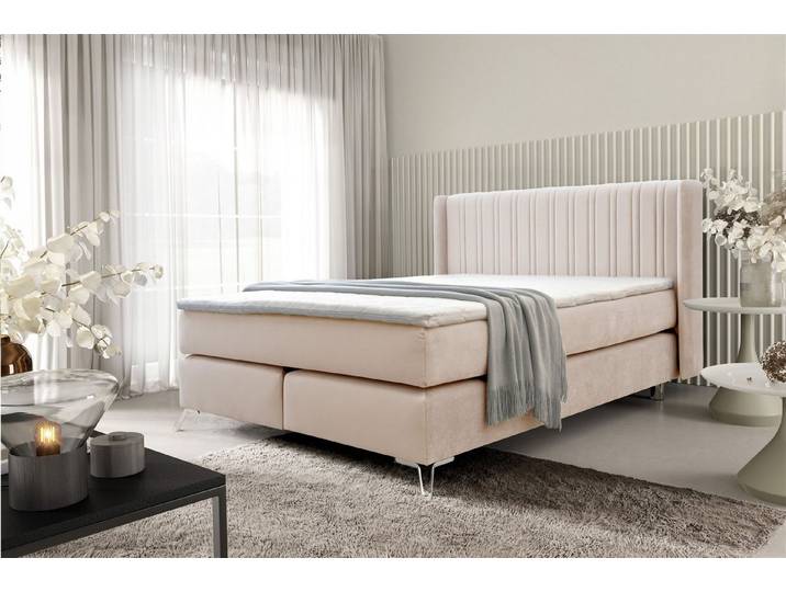 Fun Möbel Boxspringbett Schlafzimmerbett AGNUS in Stoff Salvador (inkl. Topper), Kopfteil trendig gerundet