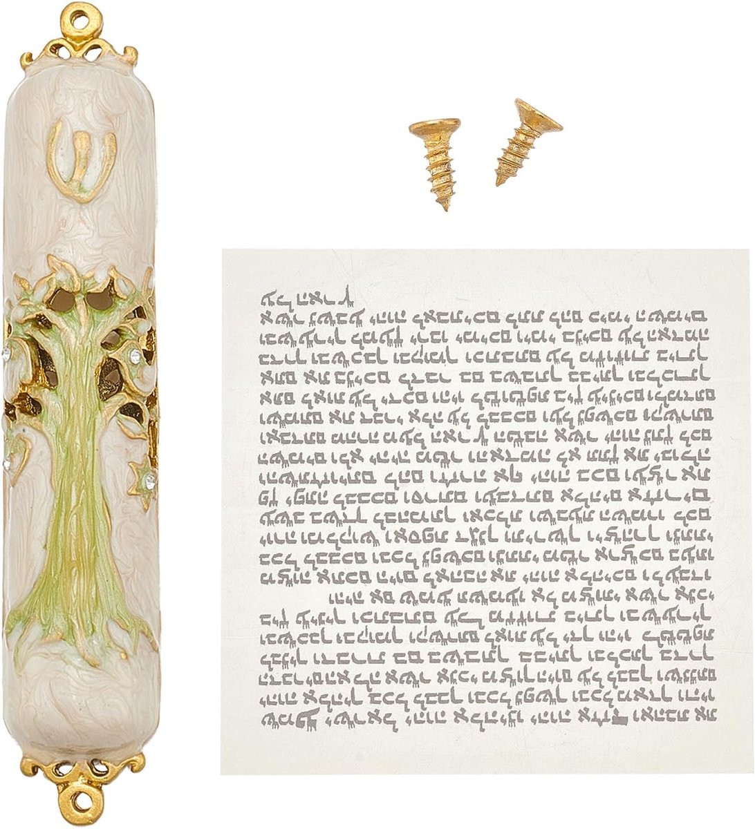 Dailygoods Handgeschilderde Mezuzah - Emaille Deurpostdecoratie van Zinklegering - 10 x 1,9 x 1,1 cm