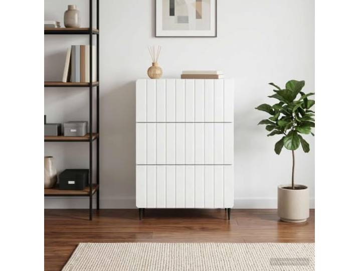 Schubladenschrank Holzwerkstoff 66 x 34,5 x 92 cm mit Streifenmuster Moderner Schubladenschrank, Holzwerkstoff, Streifenmuster, Eisenbeine, kompakte Aufbewahrung, vielseitig nutzbar