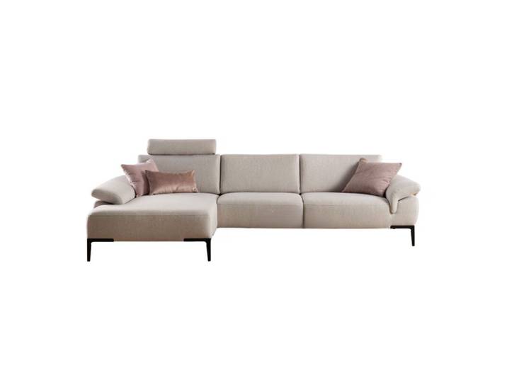 Rom Wave Ecksofa mit Sitztiefenverstellung und klappbaren Armlehnen - Metall schwarz lackiert - links - inkl. Kopfstütze Symbiose aus Design, Komfort und Funktionalität, Ottomane links oder rechts wählbar, optionale Kopfstütze manuelle Armteilverstellung, manuelle Sitztiefenverstellung Modern