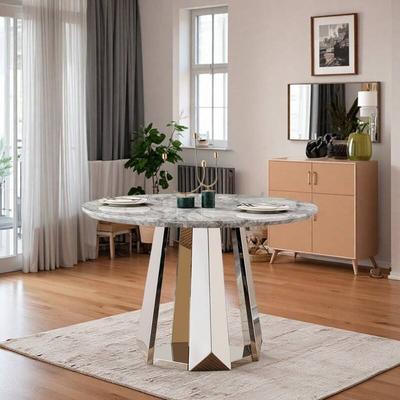 ZWYO HOSIMU "Modern Round Faux Marble Dining Table, 47"" Kitchen Table with 8K Gold Stainless Steel Base"