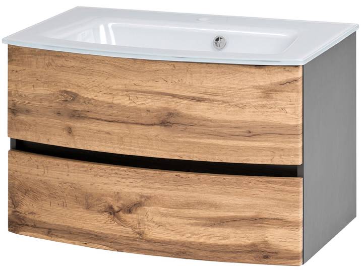 Waschtisch WELLTIME Kaunas , grau (wotaneiche, grafitgrau, grafitgrau), B:80cm H:56cm T:47cm, Waschtische, Waschtisch, Breite 80 cm, mit Soft-Close Funktion