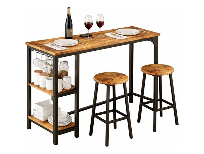 Ensemble Table de Bar Bliss Home 3 pièces avec 2 tabourets Rétro avec étagères et porte-verres