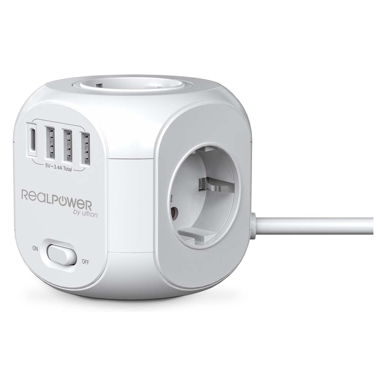 RealPower PowerBox 431 (4x, CEE 7/3, USB-A, USB-C, 1.80 m) (404874)