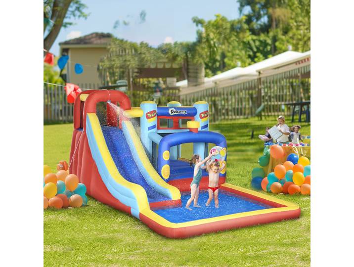Outsunny Château Gonflable Enfants avec Toboggan et Piscine 435cm