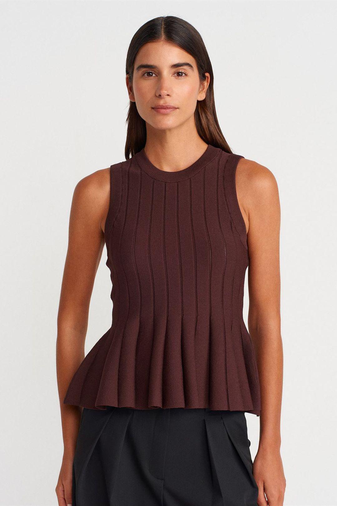 Geribbelde Mouwloze Rimpelblouse