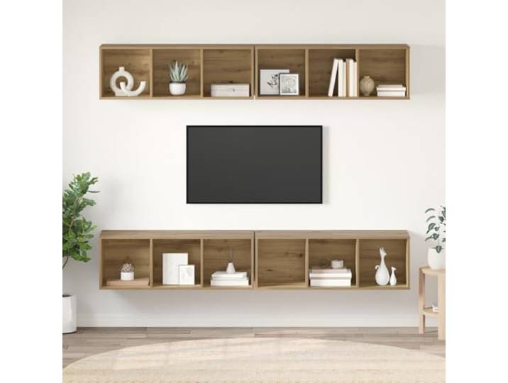HEFZGDB Wand TV Schrank 4 Stück Eiche Handwerklich 37 x 37 x 107,5 cm Modulare Würfelregale mit Wandmontage für Stauraum und Organisation