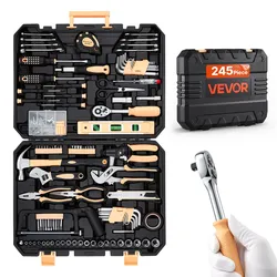 VEVOR Werkzeug Set 245-tlg. Werkzeugkoffer Werkzeugkasten Werkzeugkiste, für Alltägliche Hausreparaturen & Heimwerkerprojekte, mit PE-Aufbewahrungskoffer, Hammer, Schraubenschlüssel, Bits & Zange