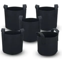 Intirilife 5x Vlies Pflanzsack in 38 Liter - 10 Gallon - 40 x 30 cm - Pflanzen Blumen Übertopf aus Vliesstoff mit Tragegriffen für Garten