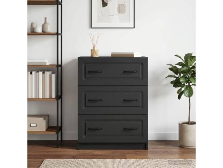 KGHFDVB Schubladenschrank Schwarz 66 x 34,5 x 87 cm Holzwerkstoff Mehrere Schubladen, Stangengriffe, Wohnzimmer, Arbeitszimmer, Pflegeleicht