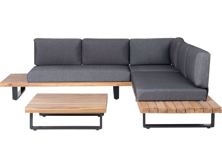 BELIANI Lounge Set Hellbraunes Akazienholz 5-Sitzer mit Auflagen Dunkelgrau Modern Tisch 82x82 cm Garten Terrasse Außenbereich Outdoor