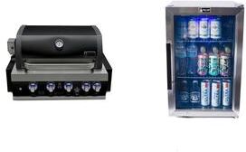 Mont Alpi MABi400-BSS-COMBO 4-Burner Black Stainless Steel Built-in Grill with Outdoor Compact Refrigerator & Accessories