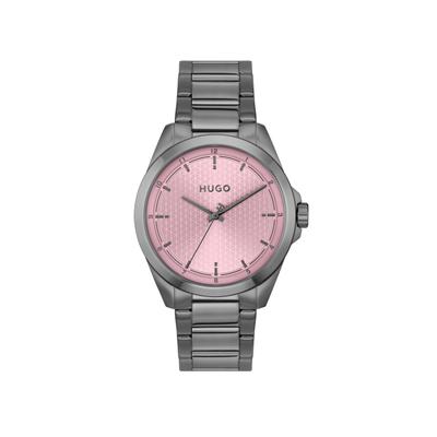 Quarzuhr HUGO "SEAM", rosa (grau, pink, pink), Armbanduhren, Herren, grau, Quarzuhr, Armbanduhr, Herrenuhr, Edelstahlarmband, analog