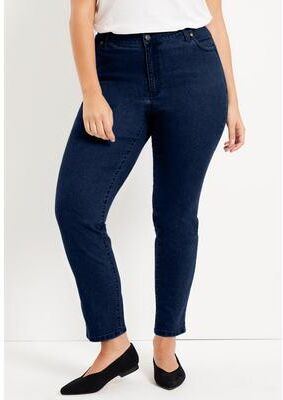 Plus Size Women's Curvie Fit Straight-Leg Jeans by June & Vie in Dark Blue (Size 32 W)
