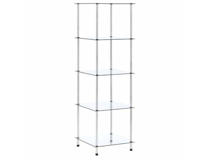 ROMHZKS Regal mit 5 Ablagen Transparent 40x40x130 cm Hartglas Hartglas, Edelstahlrahmen, einfache Montage, pflegeleichte Oberfläche, für Wohnzimmer, Büro, Bad