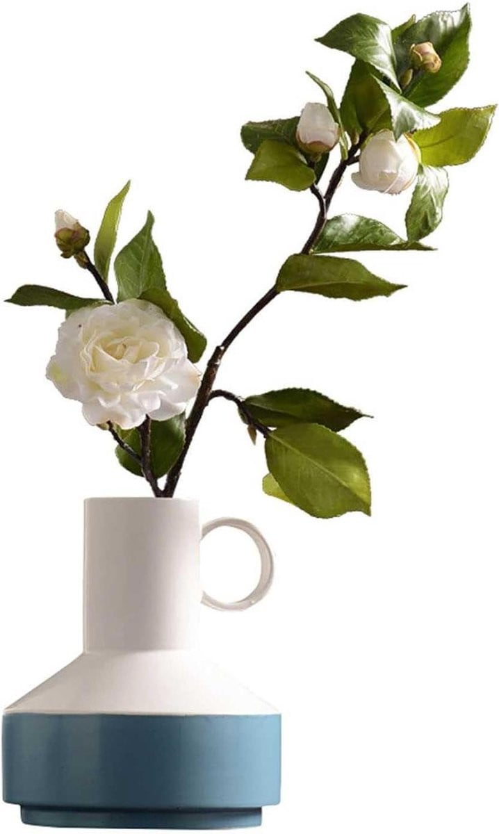 Unieke keramische vaas met handvat voor bloemdecoratie