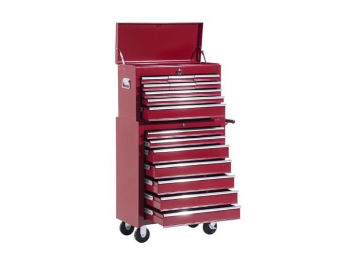 HOMCOM Chariot d'atelier avec boîte à Outils tiroirs verrouillables Rouge Chariot à outils vide\, compartiment à outils\, clés\, tapis antidérapants