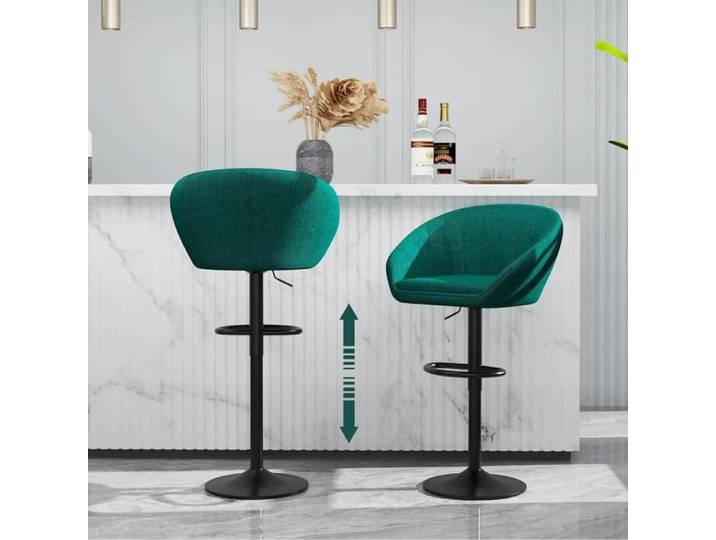 JEOBEST Tabouret Bar Lot de 2 Tabourets de Bar Réglable en Hauteur Tabouret de Bar Pivotant Chaise de Bar en Tissu en Lin Beige