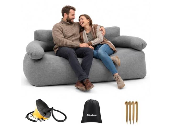 KingCamp Aufblasbares Sofa Camping 400kg, Luftsofa 2 Sitzer mit Fußpumpe Camping Couch Aufblasbar 2 Sitzer mit Rücken Armlehne & 4 Heringe, Doppel Campingsofa für Strand Garten Reisen Innenbereich