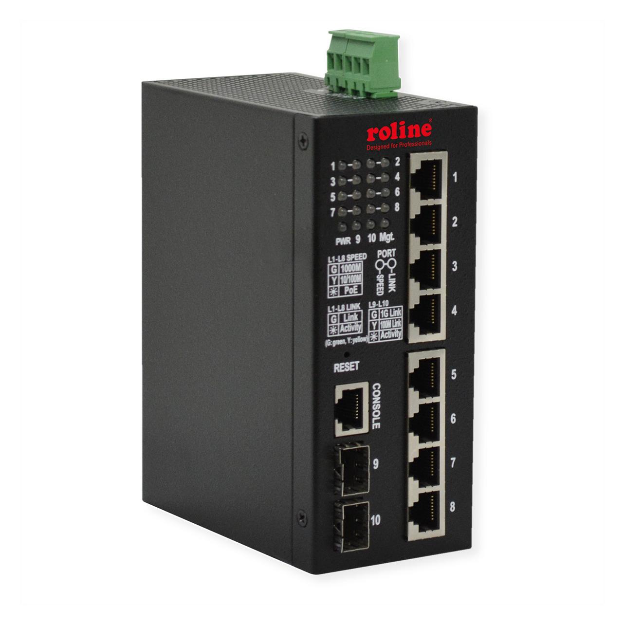 Roline Ind. SNMP 10x GbE Switch, 2x SFP Web-basiert, 250W (10 Ports) (21.13.1131)