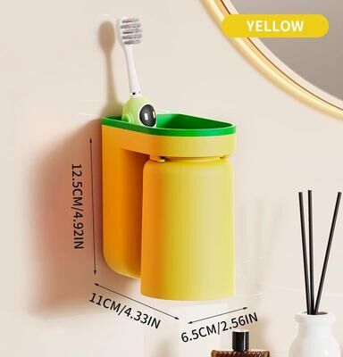 Uplift Treasures Wall Mounted Toothbrush Holder With Cup Organizer yellow