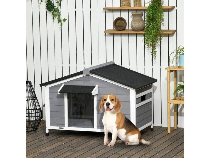 PawHut Niche Chien Cottage Bois Gris 109x79x72cm