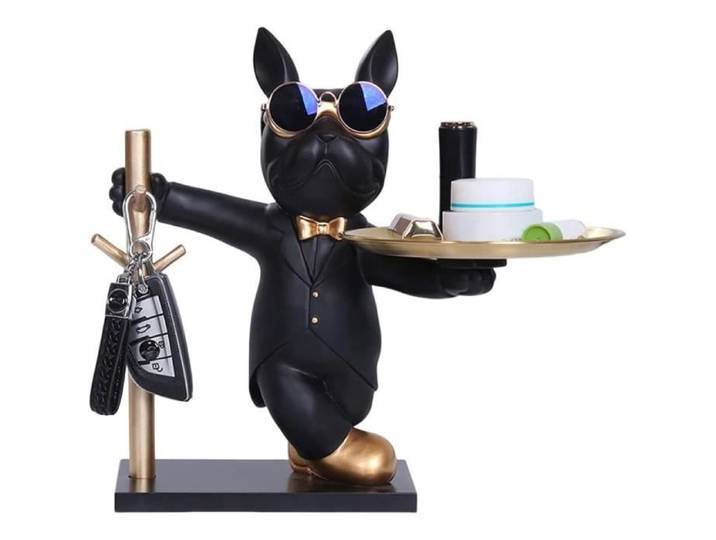 Objet décoratif - Plateau Clé Entrée Bouledogue - Résine - Noir - Design Contemporain