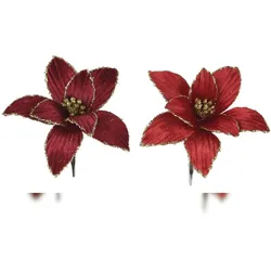 Christmas Decorations 1 Kunstblume Weihnachtsstern 13cm auf Clip sortiert Samtoptik mit Goldglitzer Deko Blume für Weihnachtsbaum Adventskranz Christbaumschmuck Rot