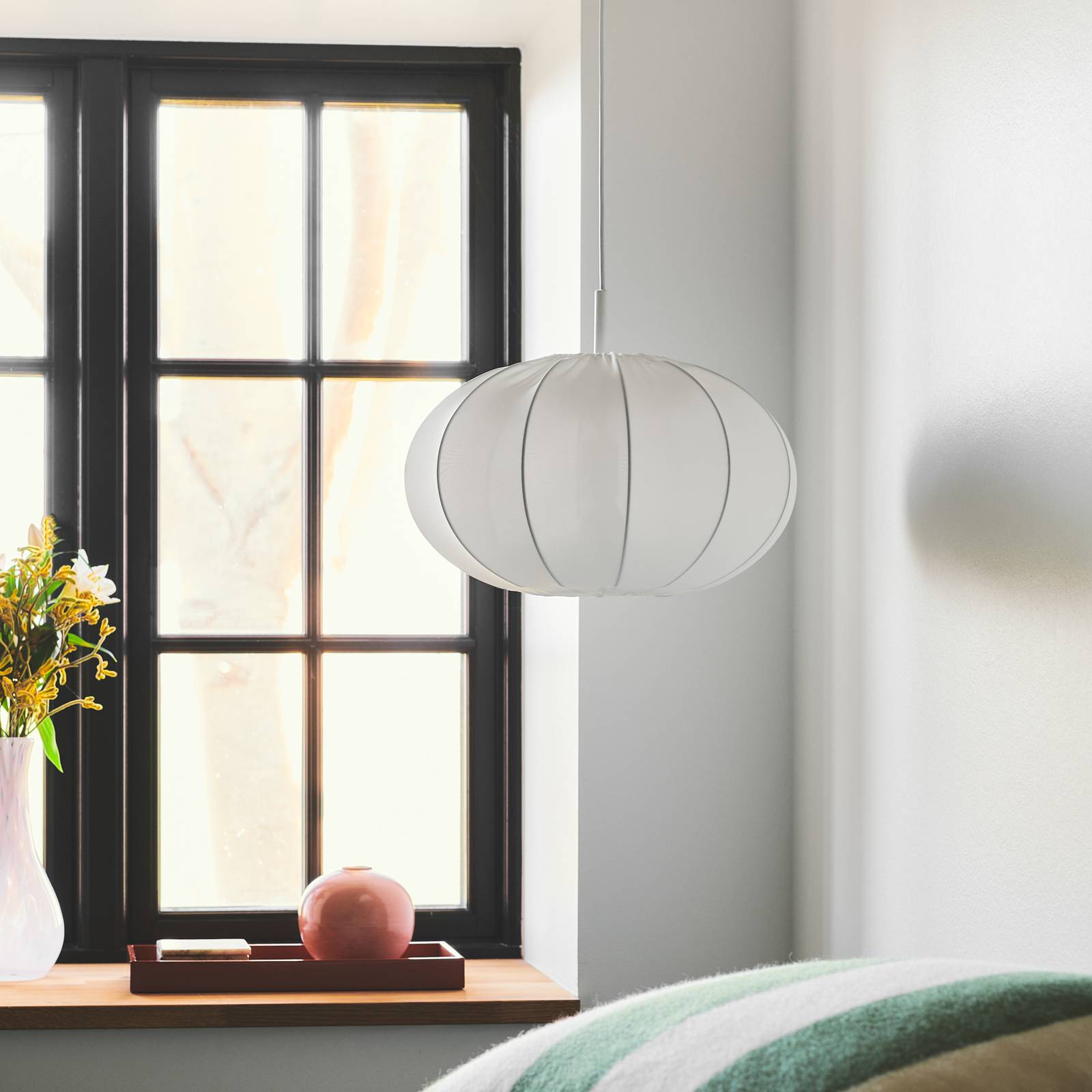 Nordlux Pendant Light Aeron, dimmable, White / opal, Bedroom, Textile / fabric / silk, Ceiling Light
