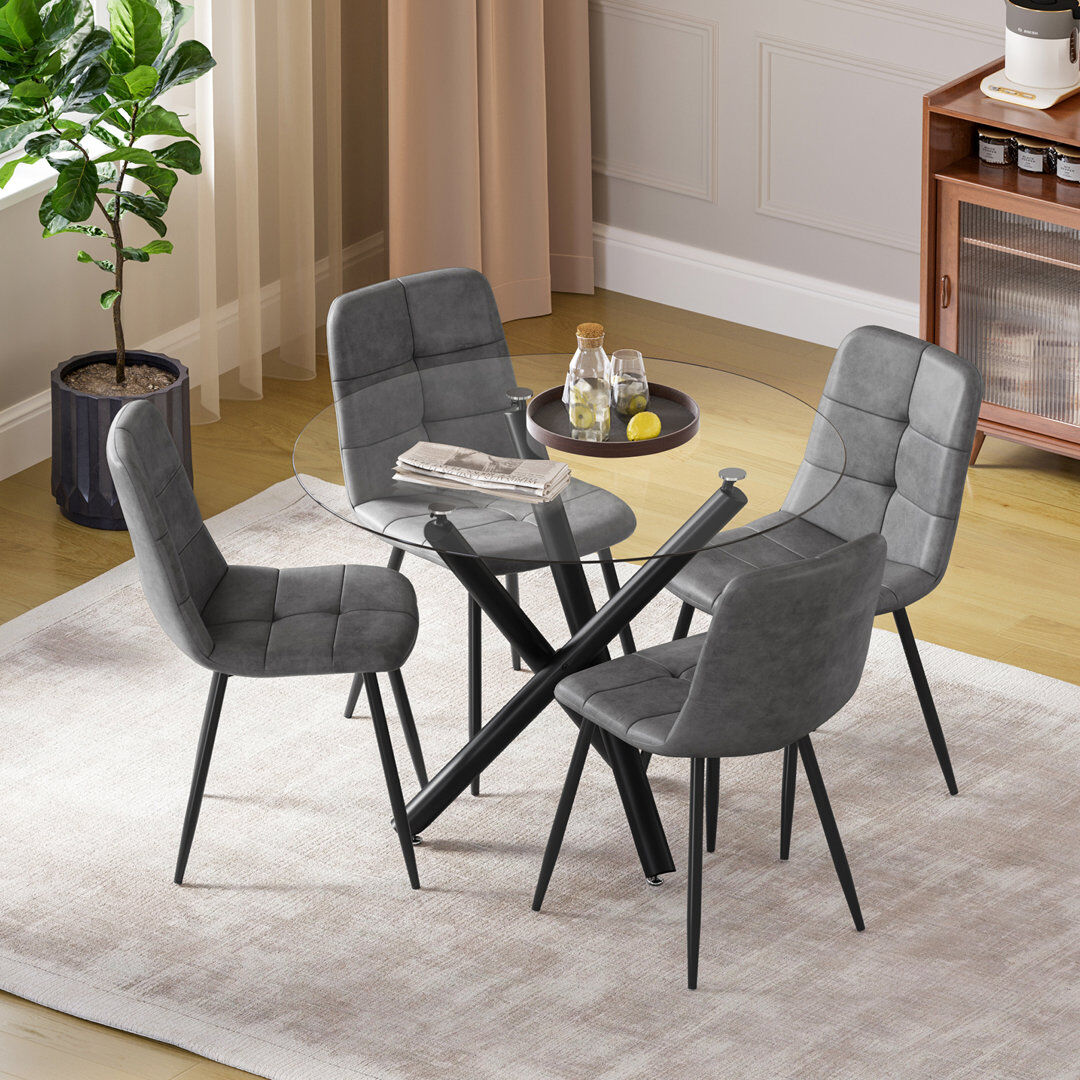 Metro Canvar 4 -Person Glass Dining Set Black/Grey 4