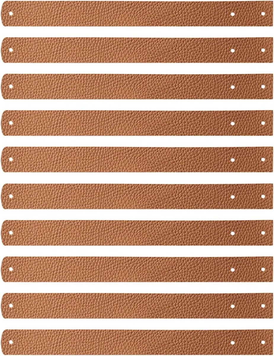 Set van 10 bruine PU leer hangers voor gordijnroedes voor verticale opslag en ruimtebesparing