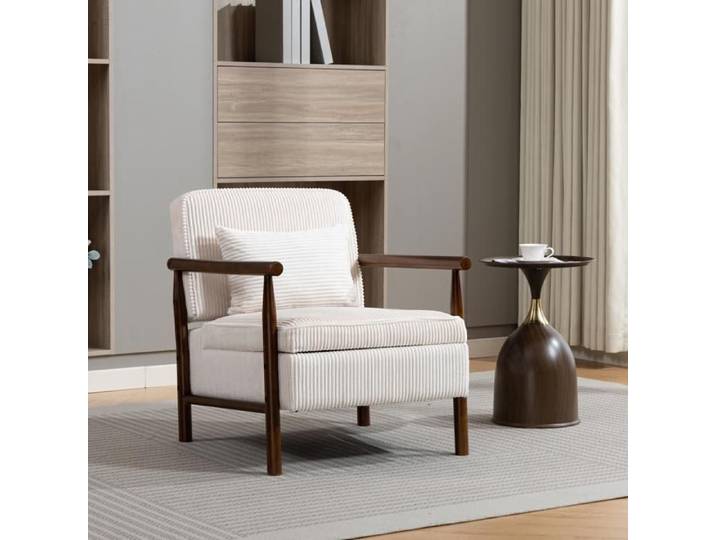 Fauteuil Blanc Chaise rembourrée pour salon avec rembourrage lombaire Chaise d'accent moderne médiévale avec structure en bois