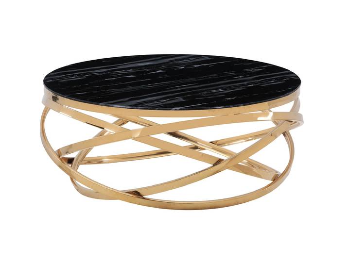 Couchtisch Glas Marmor-Optik goldfarben 90 x 90 cm - GALINA