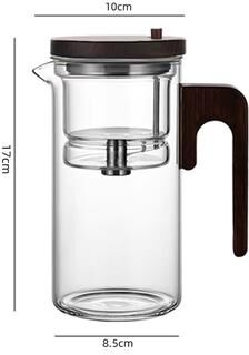Inspired Finds Magnetic Tea Separation Glass Teapot With One Click Water Control And Wooden Handle teapot Clear 6.69x3.35in
