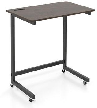 Costway C-shaped End Table with Wheels Mobile Bedside Table with Built-in Phone Slot-Rustic Brown