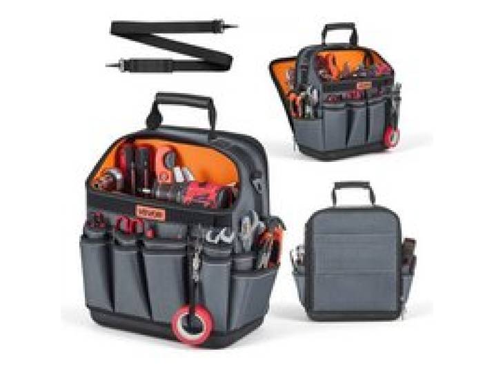 VEVOR Offene Werkzeugtasche 33,5x23x39cm, Aufbewahrungstasche mit 24 Innen- & 15 Außenfächern, Wasserfester Werkzeug-Organizer aus Polyester mit Schultergurt & Tragegriff, Werkzeugtrage für Handwerker
