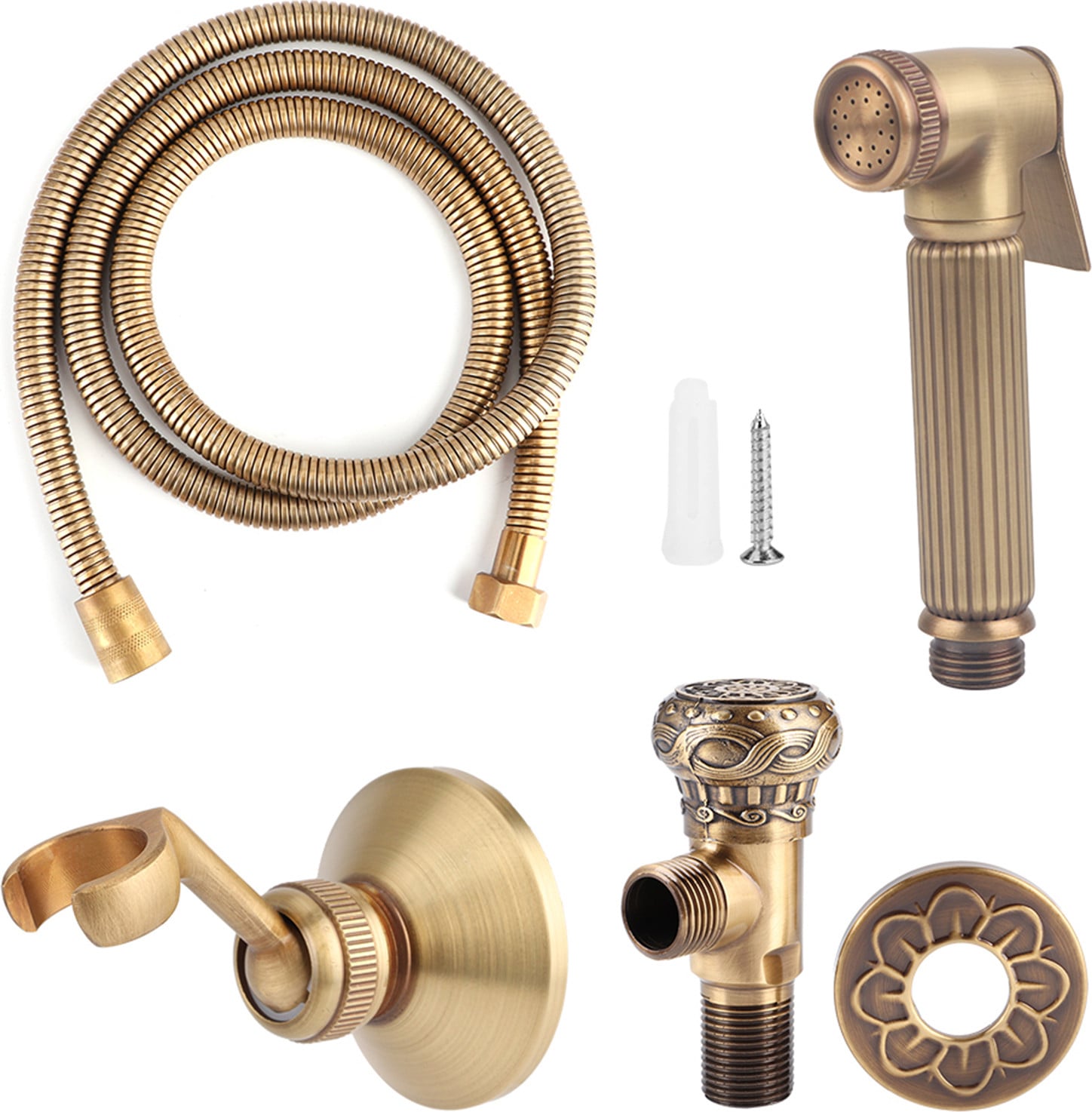 Gistuch Vintage messing handdouche set voor badkamer inclusief slang en houder