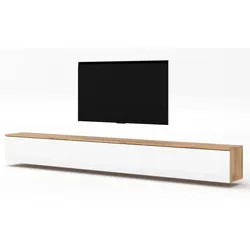 LOWBOARD Loriano 3x100 Eiche Wotan, Weiß Hochglanz 300/34/32 cm – TV Board