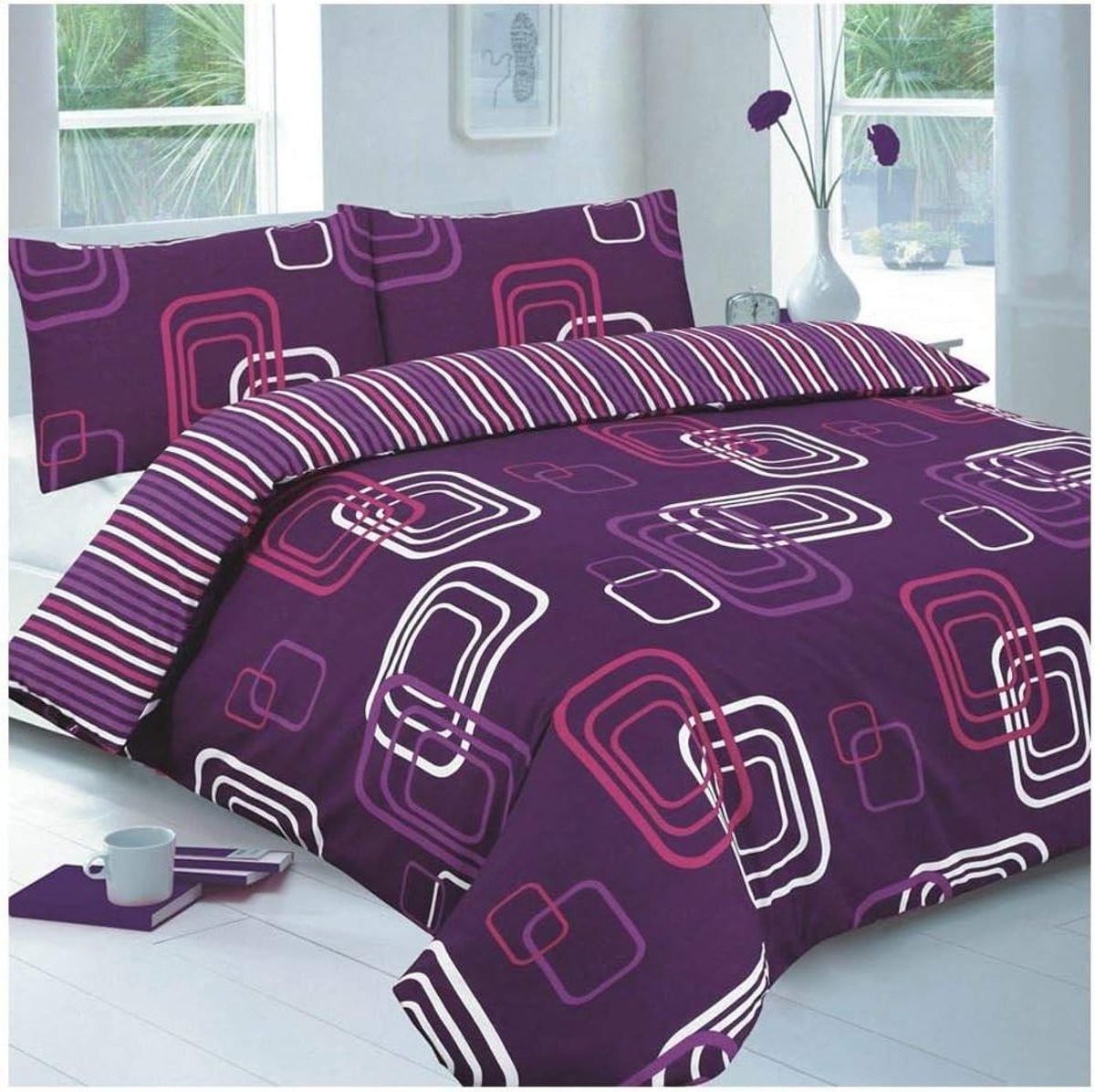 Blauw Omkeerbaar Dekbedovertrek Set met Kussensloop - Dubbel 200x200 cm