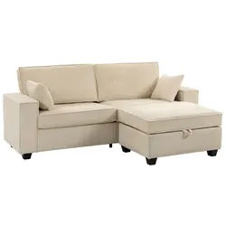 MODFU Modulares 3-Sitzer-Sofa mit Stauraumhocker, Cord, Beige