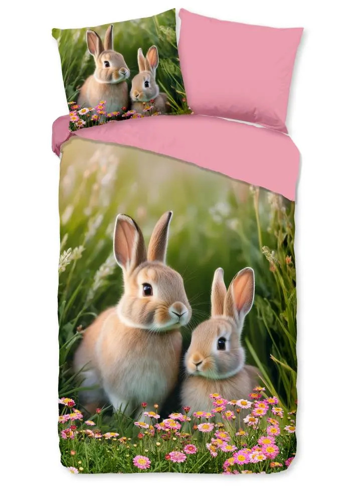 Pure Kinderdekbedovertrek Izzy Groen/Roze - 140 x 220 cm - 100% Polyester